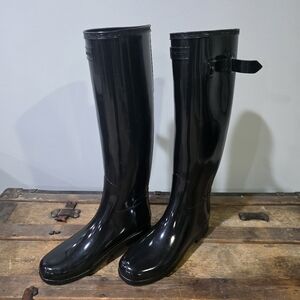 Hunter Original Refined Gloss Black Tall Wellington Rain Boots. 8W Girlhoodcore